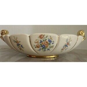 Vintage Abingdon USA Pottery Console Bowl Dish White Pink Blue Yellow Floral